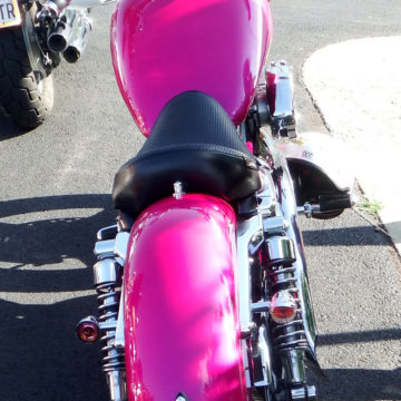 a different angle of the hot pink bike
