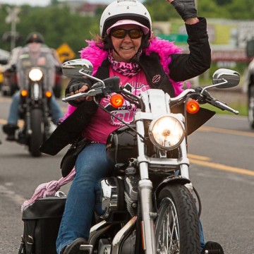 Woman with pink riding