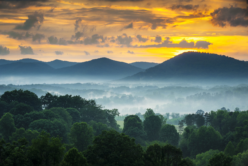 Blue Ridge Mountains Sunset and Fog Landscape